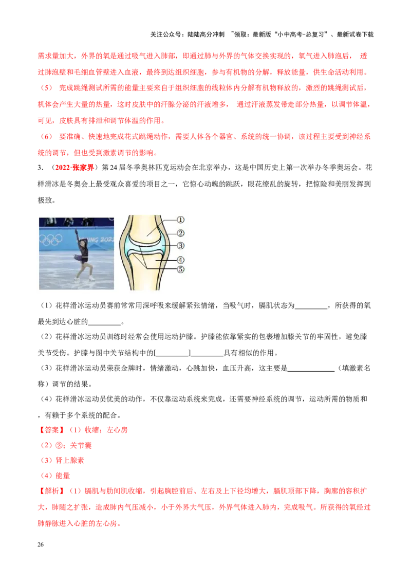 专题09&nbsp;动物的运动和行为（解析版）_02中考总复习（2026版更新中）_08-生物-中考总复习_2024年中考复习资料_专项复习_完三年（2021-2023）中考生物真题分项汇编（全国通用）_答案解析版