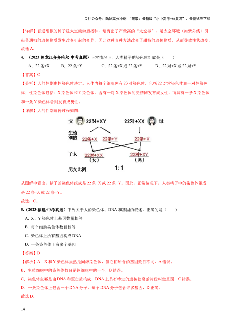 专题21生物的遗传和变异（练习）（解析版）_02中考总复习（2026版更新中）_08-生物-中考总复习_2024年中考复习资料_一轮复习_❤2024年中考生物一轮复习讲练测（全国通用）_练习