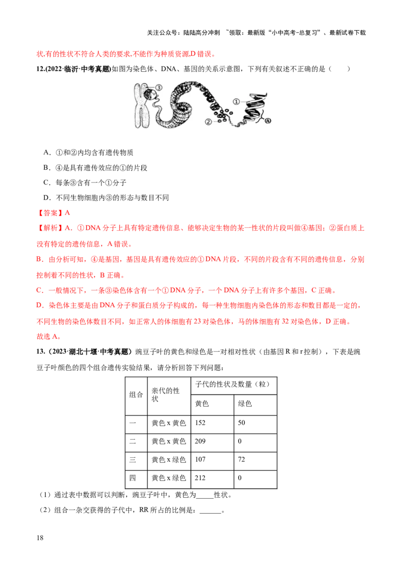 专题21生物的遗传和变异（练习）（解析版）_02中考总复习（2026版更新中）_08-生物-中考总复习_2024年中考复习资料_一轮复习_❤2024年中考生物一轮复习讲练测（全国通用）_练习