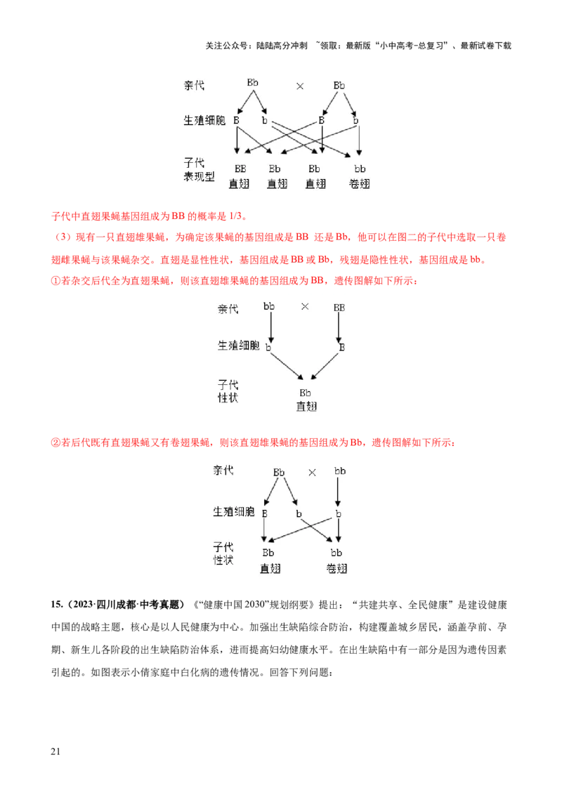 专题21生物的遗传和变异（练习）（解析版）_02中考总复习（2026版更新中）_08-生物-中考总复习_2024年中考复习资料_一轮复习_❤2024年中考生物一轮复习讲练测（全国通用）_练习