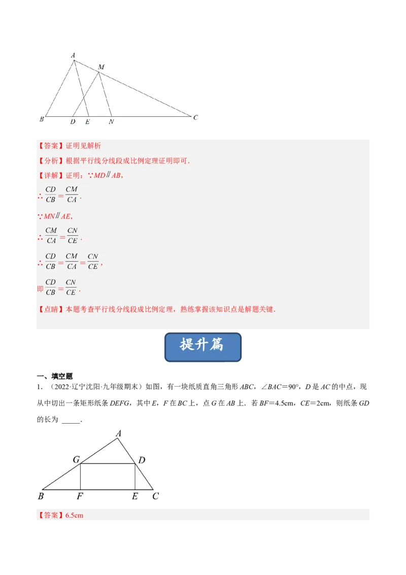 4.2平行线分线段成比例（练习）（解析版）_北师大初中数学_9上-北师大版初中数学_05习题试卷_1课时练习_同步练习（第1套）