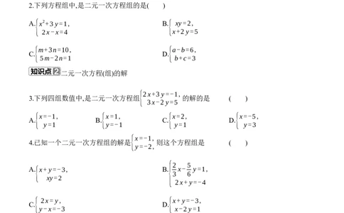 5.1　认识二元一次方程组分层练习（含答案）2025-2026学年数学北师大版（2024）八年级上册_北师大初中数学_8上-北师大版初中数学_初中数学北师大8上-2025秋季新版_第二套推荐25