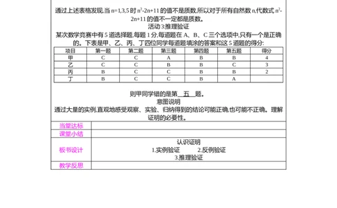 7.1第1课时认识证明教案（表格式）2025-2026学年数学北师大版（2024）八年级上册_北师大初中数学_8上-北师大版初中数学_初中数学北师大8上-2025秋季新版_第二套推荐25