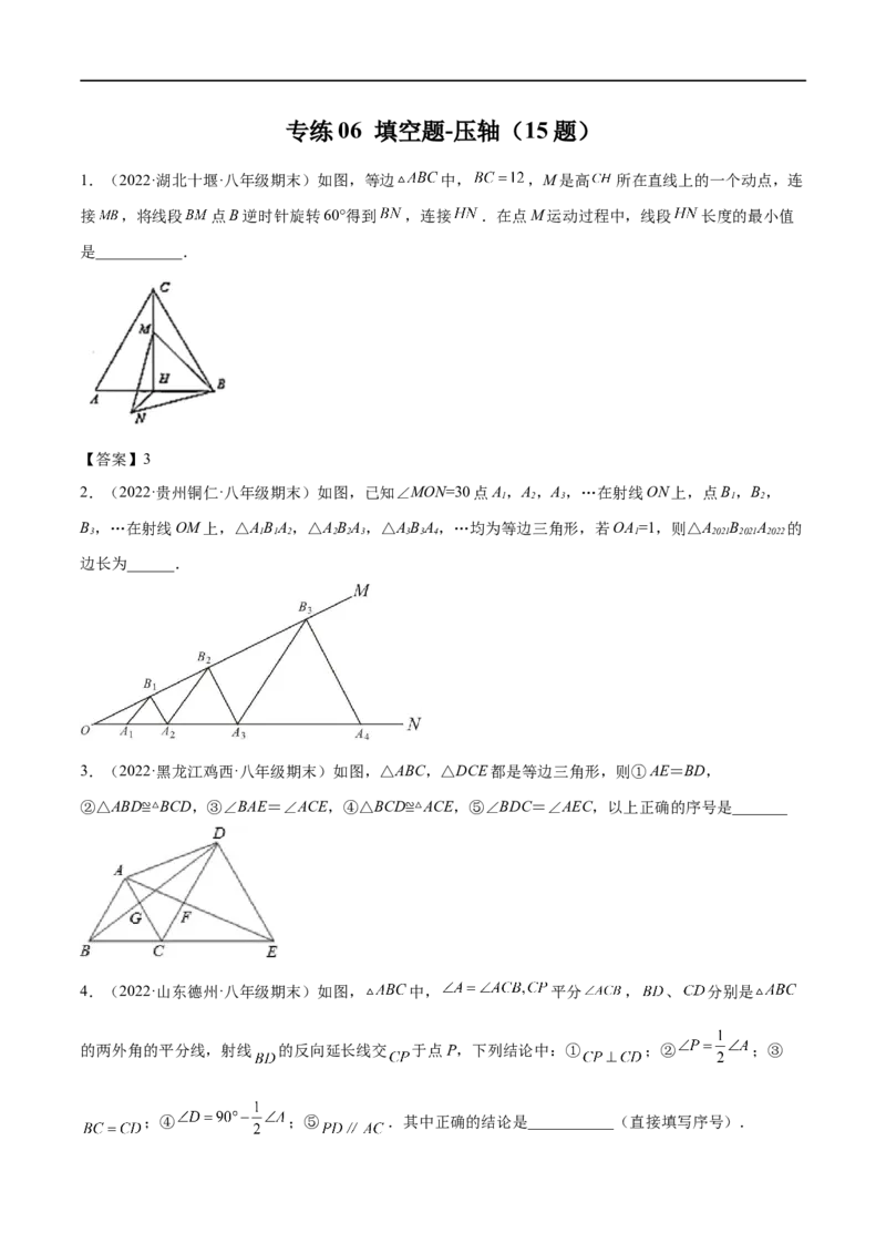 专练06填空题-压轴（15题）八年级数学下学期期末考点必杀200题（北师版）（原卷版）_北师大初中数学_8下-北师大版初中数学_旧版-可参考_05习题试卷_5专项练习
