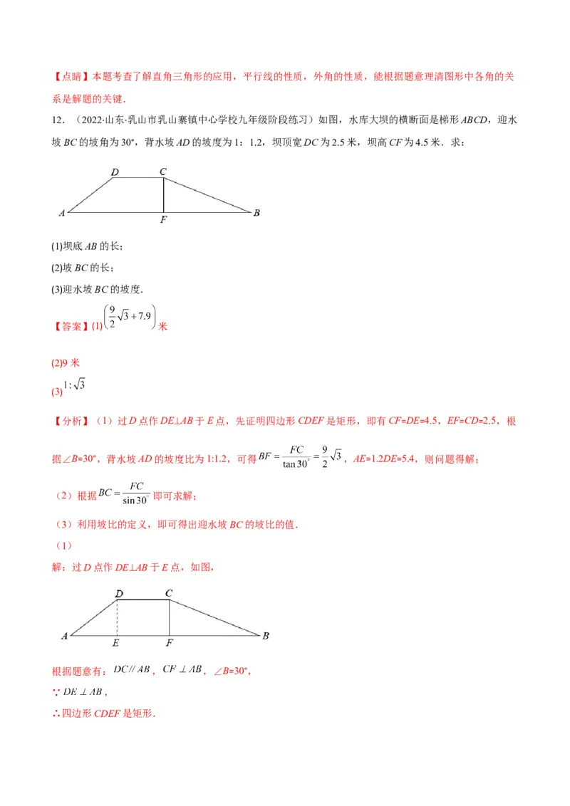 专题02利用三角函数解决实际问题(解析版)（重点突围）_北师大初中数学_9上-北师大版初中数学_06专项讲练_学霸满分2022-2023学年九年级数学上册重难点专题提优训练（北师大版）