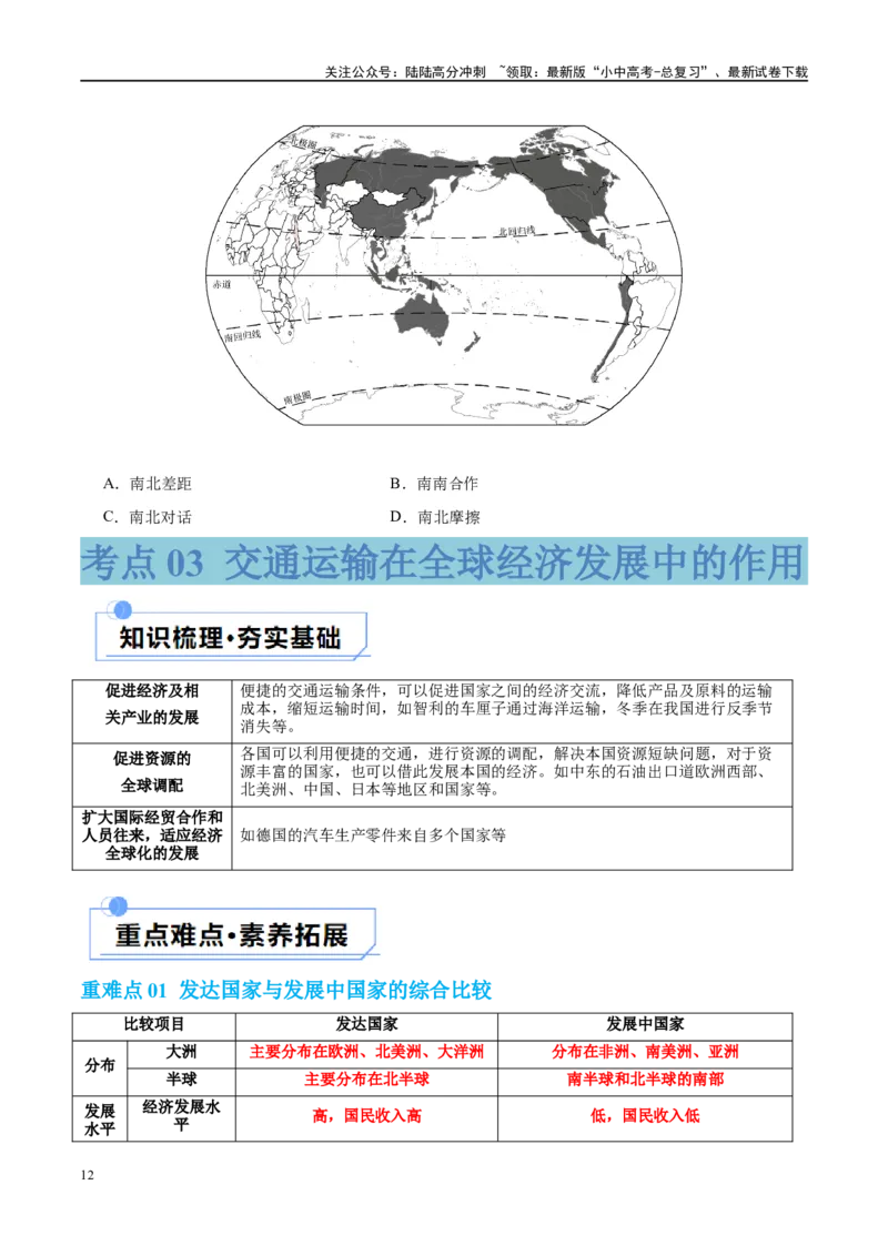专题07发展与合作（讲义）（原卷版）_02中考总复习（2026版更新中）_09-地理-中考总复习_2024年中考复习资料_一轮复习_❤2024年中考地理一轮复习讲练测（全国通用）_配套讲义