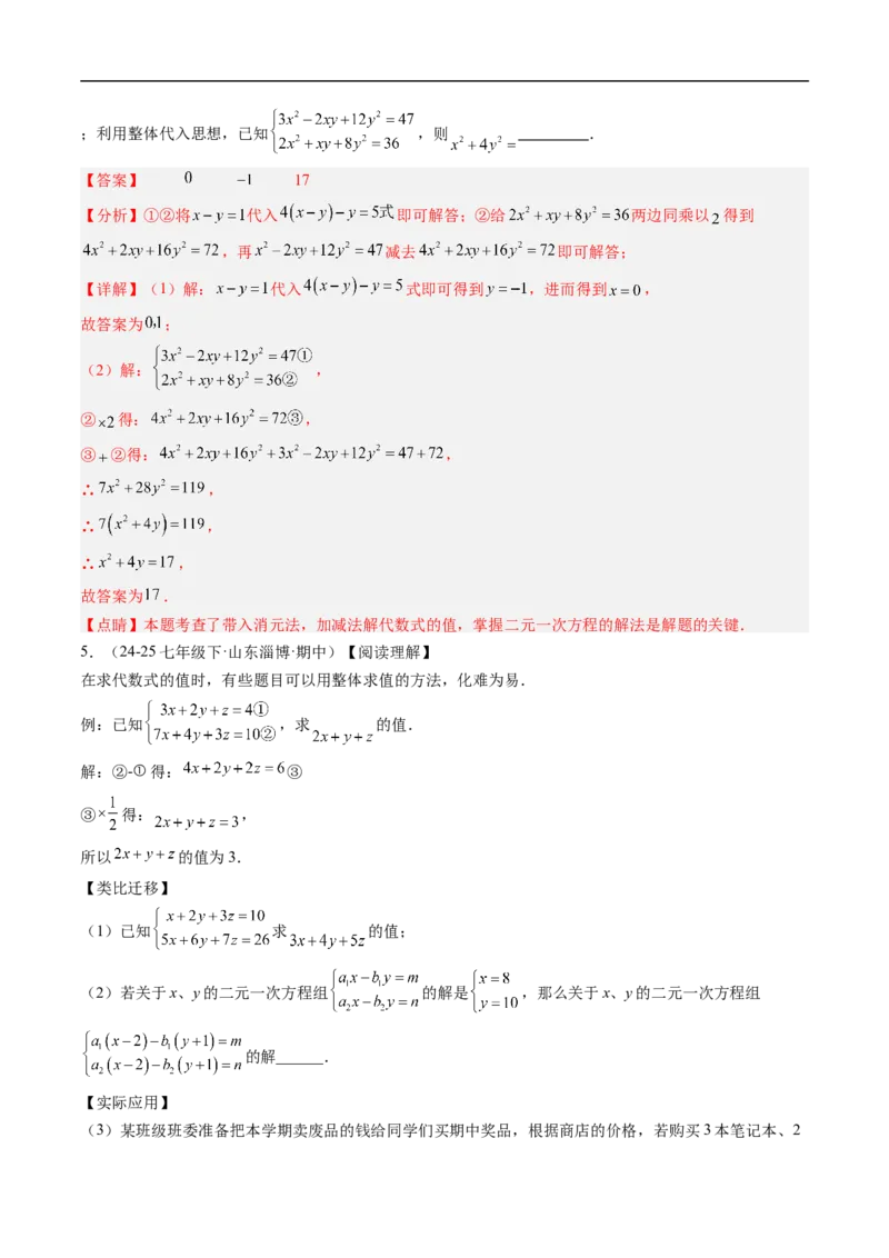 专题02二元一次方程组的特殊解法五类热点题型（高效培优专项训练）数学北师大版八年级上册（解析版）_北师大初中数学_8上-北师大版初中数学_初中数学北师大8上-2025秋季新版_专项训练