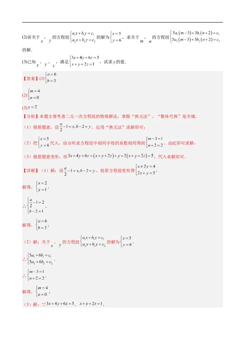 专题02二元一次方程组的特殊解法五类热点题型（高效培优专项训练）数学北师大版八年级上册（解析版）_北师大初中数学_8上-北师大版初中数学_初中数学北师大8上-2025秋季新版_专项训练