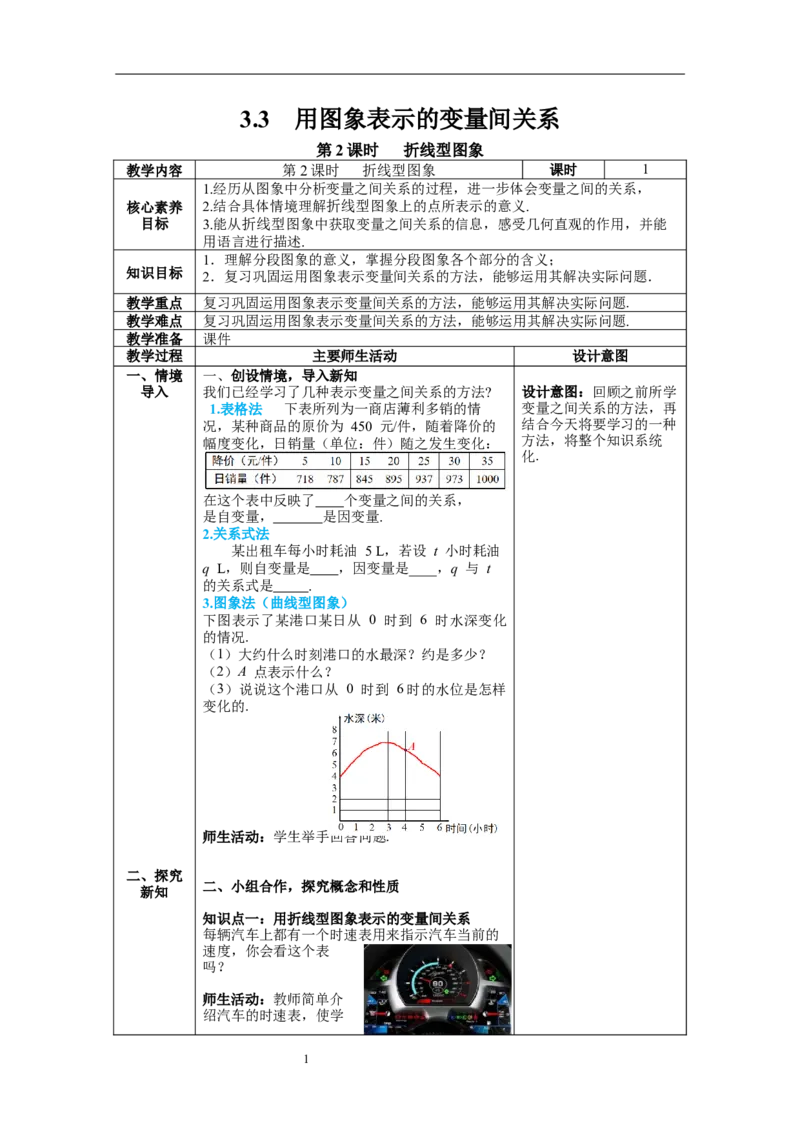 3.3第2课时折线型图象教案_北师大初中数学_7下-北师大版初中数学_7下-初中数学北师大版（旧版）赠送_01课件+教案+学案新课标_教案_3.BS七下第三章变量之间的关系教案