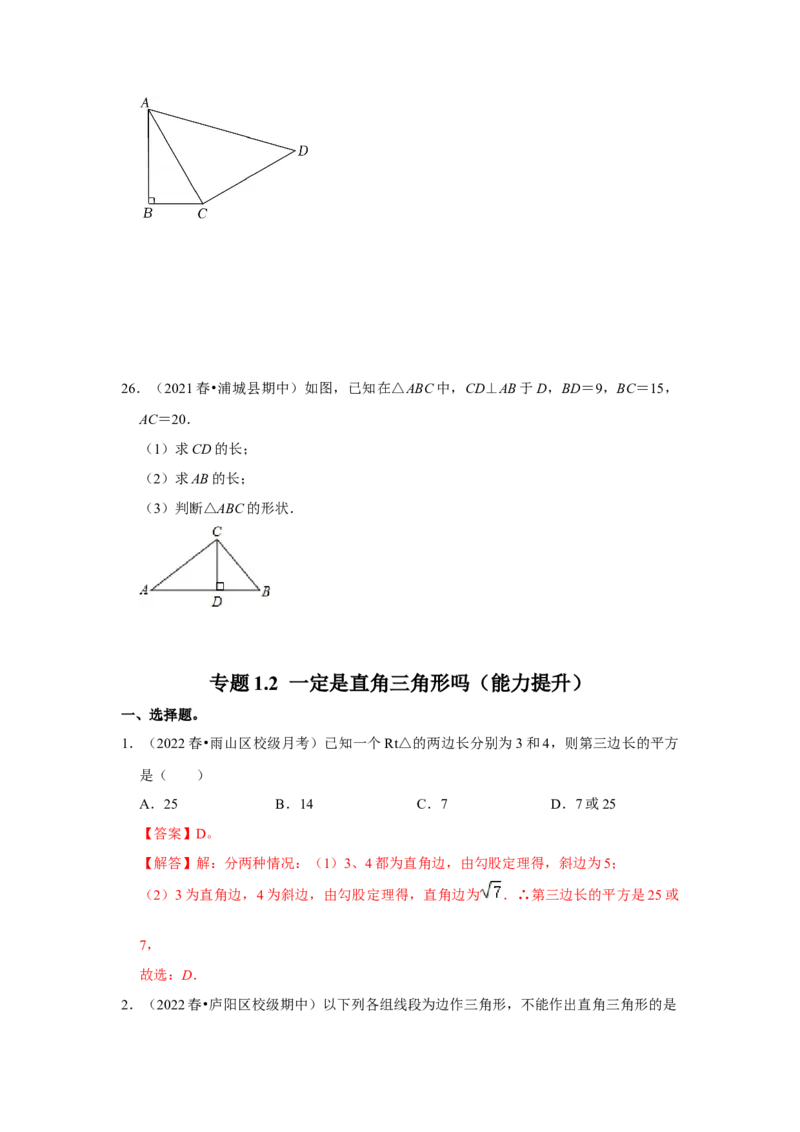 专题1.2一定是直角三角形吗（能力提升）-2022-2023学年八年级数学上册《同步考点解读&bull;专题训练》（北师大版）_北师大初中数学_8上-北师大版初中数学_旧版_06专项讲练