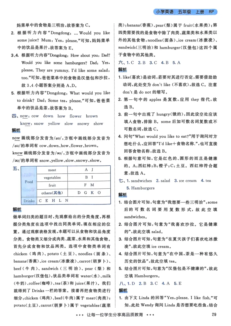 五年级英语上册人教PEP版24秋《53天天练》答案解析_26春四年级上下册人教版_四上英语合集人教版PEP英语四年级上册新教材（教学视频+课件+动画+音频+练习+教案）_17练习资料