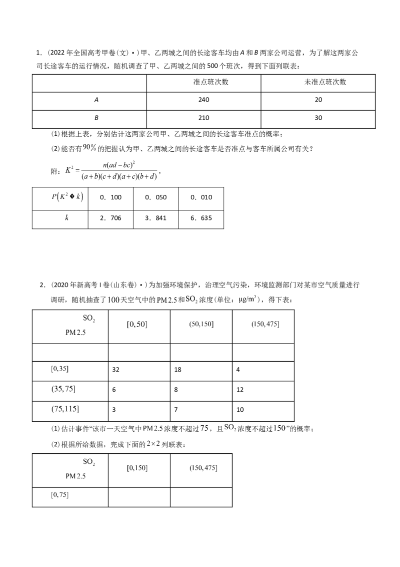 专题15概率与统计（解答题）（文科）（原卷版）_02高考数学_通用版（老高考）复习资料_2024年复习资料_完五年（2019-2023）高考真题分项汇编（全国通用）