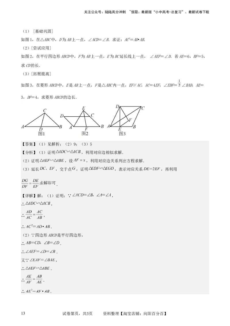 中考数学几何专项练习：相似模型--母子型相似（解析版）_02中考总复习（2026版更新中）_02-数学-中考总复习_2024年中考复习资料_专项复习资料_2024年中考数学几何专项练习_解析版
