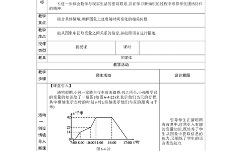 6.4用图象表示变量之间的关系第2课时教案（表格式）2024-2025学年北师大版数学七年级下册_北师大初中数学_7下-北师大版初中数学_7下-初中数学北师大版（2025春季新版）持续更新