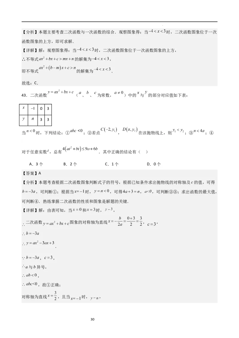 专题06二次函数（十四大题型+题型综合专训）（解析版）_北师大初中数学_9下-北师大版初中数学_05习题试卷_4专题练习_第2套