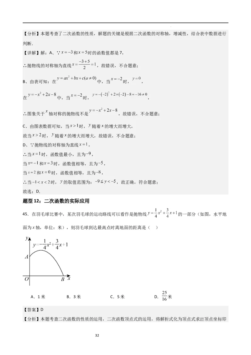 专题06二次函数（十四大题型+题型综合专训）（解析版）_北师大初中数学_9下-北师大版初中数学_05习题试卷_4专题练习_第2套