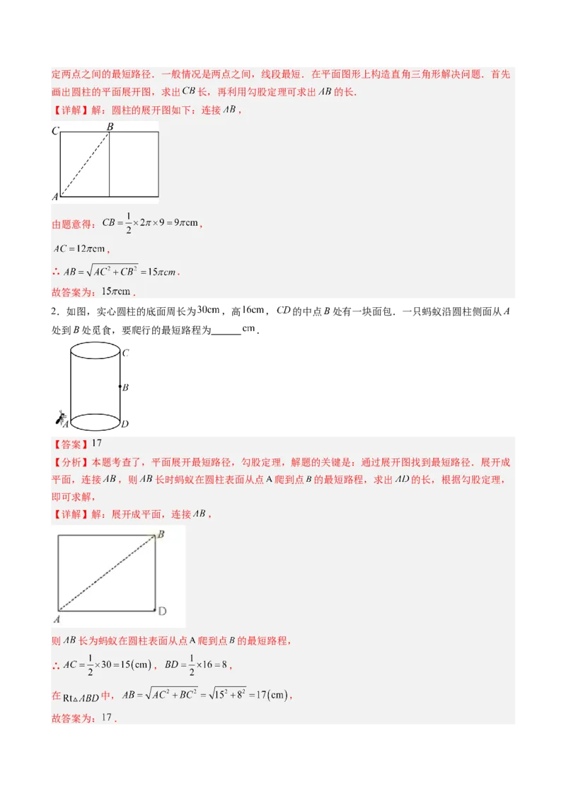 专题01利用勾股定理求最短路径问题的四种模型（高效培优专项训练）（教师版）_北师大初中数学_8上-北师大版初中数学_初中数学北师大8上-2025秋季新版_第二套推荐25_08专项讲练