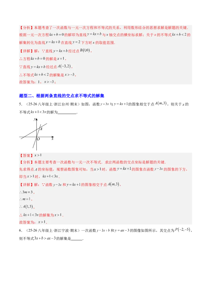 专题02一元一次不等式与一次函数（4大题型）（专项训练）（解析版）_北师大初中数学_8下-北师大版初中数学_2026春新版_第二套-东方_02.北师大数学8下试题+复习26春_专项训练