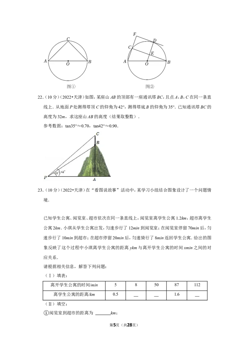 2022年天津市中考数学试卷（解析版）_北师大初中数学_9下-北师大版初中数学_05习题试卷_6中考真题_2022各地中考真题