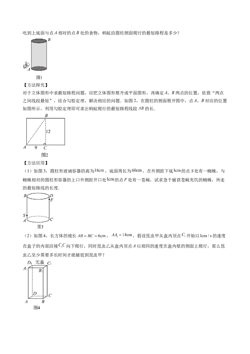 专题01利用勾股定理求最短路径问题（专项训练）（教师版）_北师大初中数学_8上-北师大版初中数学_初中数学北师大8上-2025秋季新版_第二套推荐25_07习题试卷_专项训练_第1套