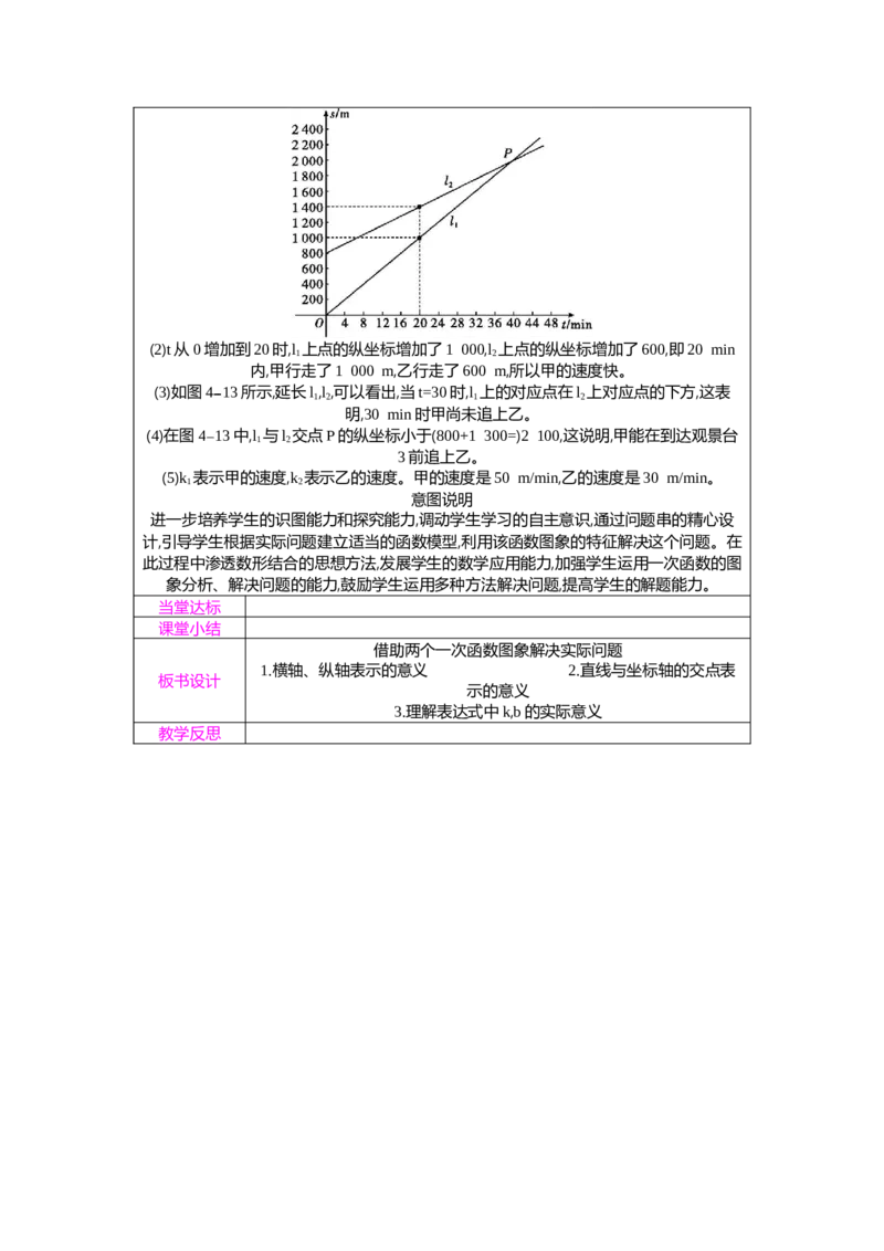 4.4第3课时借助两个一次函数图象解决实际问题教案（表格式）2025-2026学年数学北师大版（2024）八年级上册_北师大初中数学_8上-北师大版初中数学_初中数学北师大8上-2025秋季新版