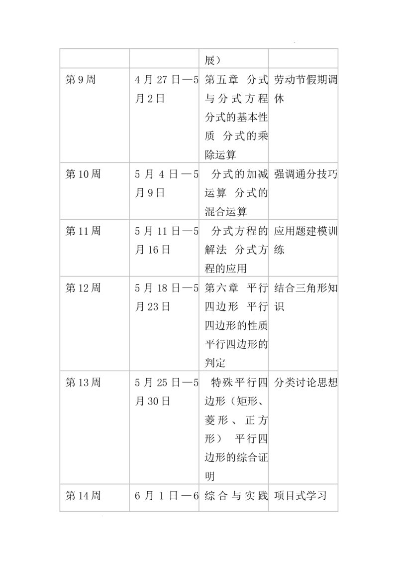 2025-2026学年北师大版数学八年级下册教学计划及进度表_北师大初中数学_8下-北师大版初中数学_2026春新版_第二套-东方_03.北师大数学8下教学计划26春