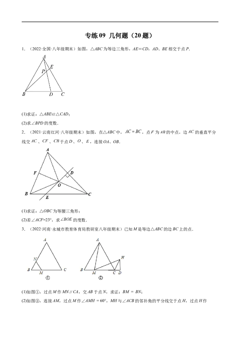 专练09几何题（20题）八年级数学下学期期末考点必杀200题（北师版）（原卷版）_北师大初中数学_8下-北师大版初中数学_旧版-可参考_05习题试卷_5专项练习
