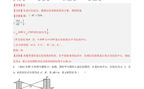 4.8图形的位似（分层练习）（解析版）_北师大初中数学_9上-北师大版初中数学_05习题试卷_1课时练习_同步练习（第1套）