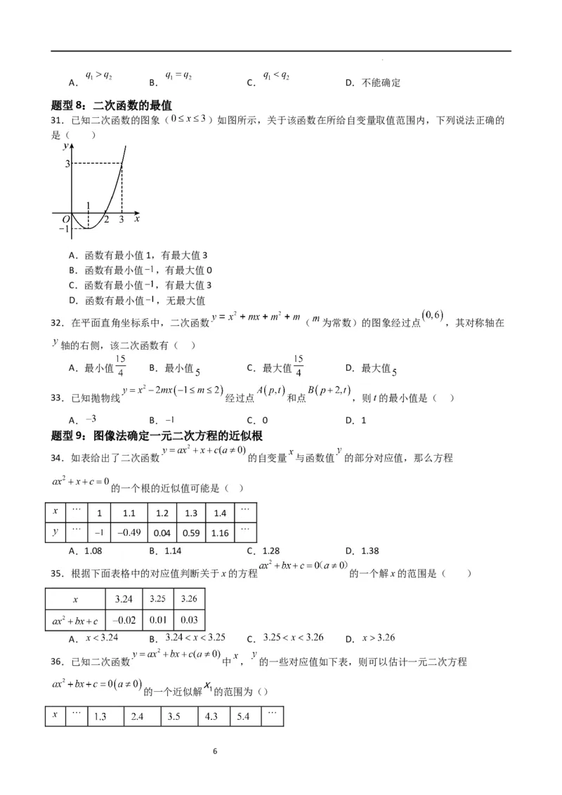 专题06二次函数（十四大题型+题型综合专训）（原卷版）_北师大初中数学_9下-北师大版初中数学_05习题试卷_4专题练习_第2套