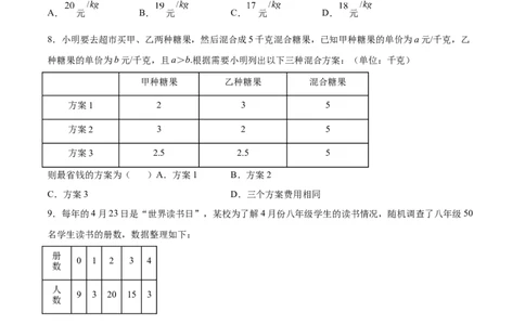 6.1平均数（原卷版）_北师大初中数学_8上-北师大版初中数学_旧版_05习题试卷_1课时练习_同步练习（第2套）