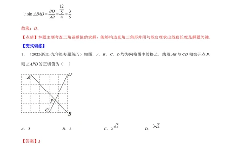 专题01锐角三角形函数和特殊角的三角函数值(解析版)（重点突围）_北师大初中数学_9上-北师大版初中数学_06专项讲练