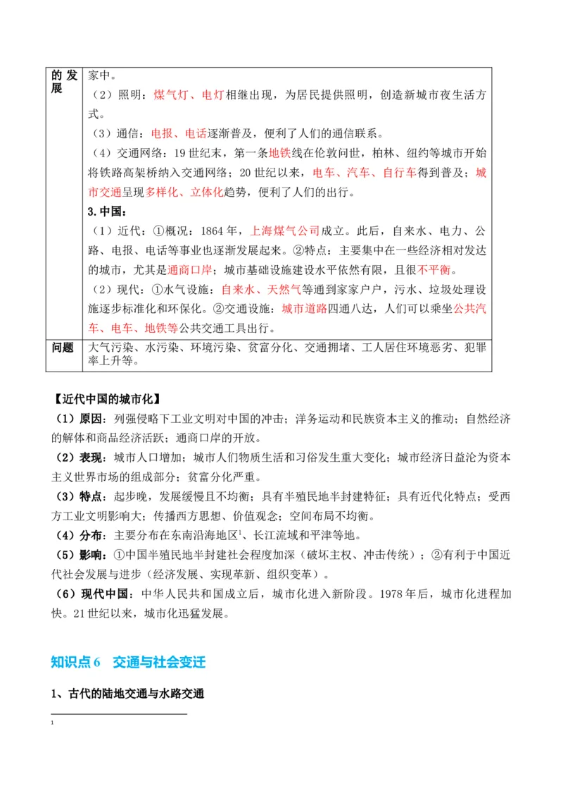 专题17++社会生活（商贸、城镇、交通和医疗卫生）+-2025年高考历史一轮复习知识清单_07高考历史_新高考复习资料_2025年新高考复习_2025年高考历史一轮复习知识清单