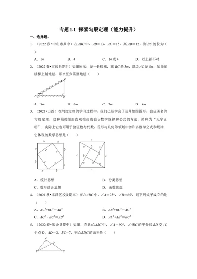 专题1.1探索勾股定理（能力提升）-2022-2023学年八年级数学上册《同步考点解读&bull;专题训练》（北师大版）_北师大初中数学_8上-北师大版初中数学_旧版_06专项讲练