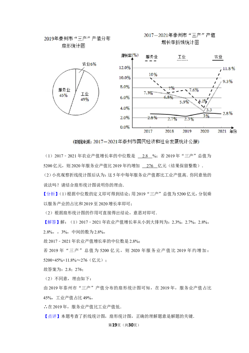 2022年江苏省泰州市中考数学试卷(解析版）_北师大初中数学_9下-北师大版初中数学_05习题试卷_6中考真题_2022各地中考真题