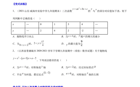 专题05二次函数y=ax&sup2;+bx+c的图像和性质(原卷版)（重点突围）_北师大初中数学_9上-北师大版初中数学_06专项讲练_学霸满分2022-2023学年九年级数学上册重难点专题提优训练（北师大版）