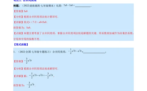 专题07整式的加减(解析版)_北师大初中数学_7上-北师大版初中数学_7上-初中数学北师大（旧版）赠送_06专项讲练_学霸满分2022-2023学年七年级数学上册重难点专题提优训练（北师大版）