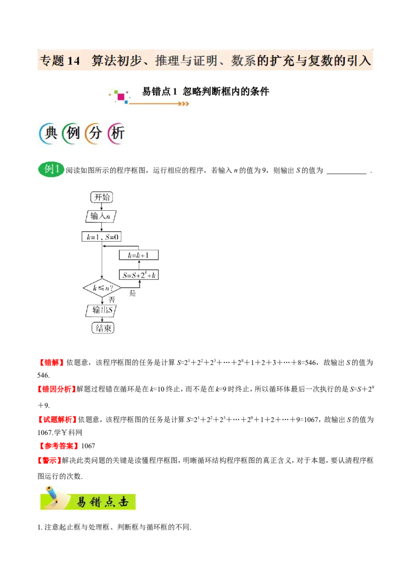 专题14算法初步、推理与证明、数系的扩充与复数的引入-备战2019年高考数学（理）之纠错笔记系列（解析版）_02高考数学_新高考复习资料_2022年新高考资料_2022年一轮复习各版本