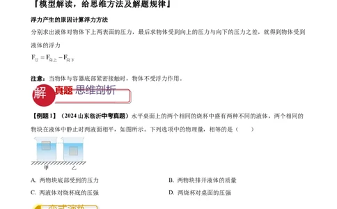 专题07浮力的四种计算方法（原卷版）_02中考总复习（2026版更新中）_04-物理-中考总复习_2025年中考复习资料_2025年中考物理答题方法模板