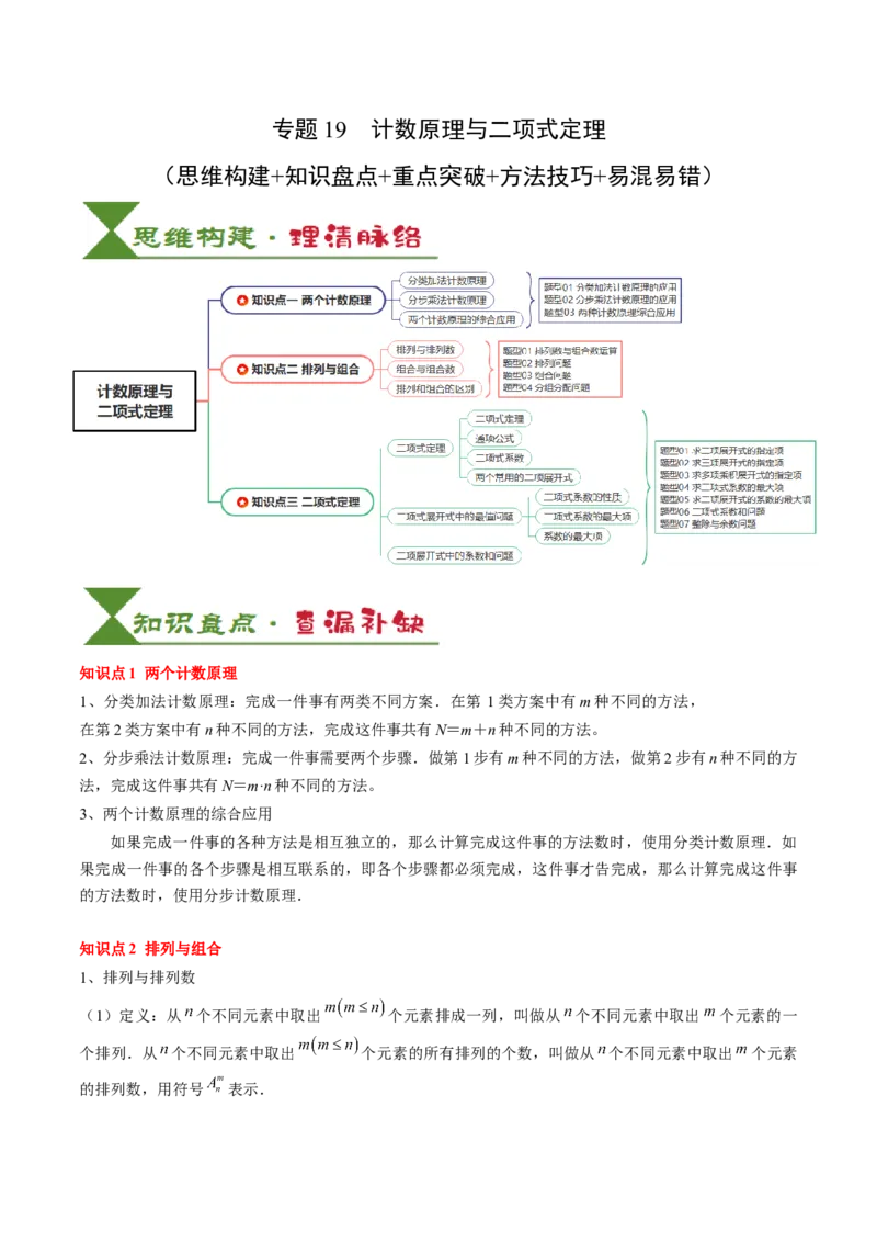 专题19计数原理与二项式定理（3知识点+4重难点+7方法技巧+4易错易混）（原卷版）_02高考数学_2025年新高考资料_一轮复习_上好课2025年高考数学一轮复习知识清单3246850