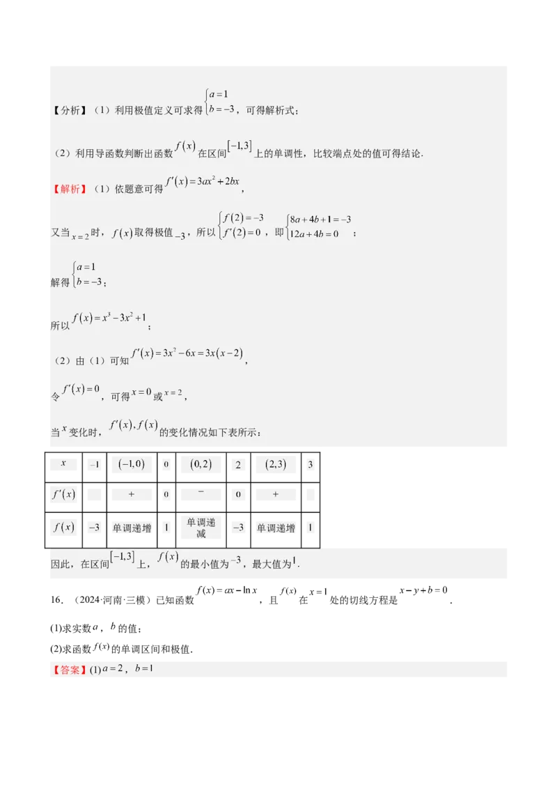 专题15导数与函数的极值、最值（十一大题型+模拟精练）（解析版）_02高考数学_2025年新高考资料_一轮复习_2025年高考数学一轮复习《重难点题型与知识梳理&bull;高分突破》（新高考专用）