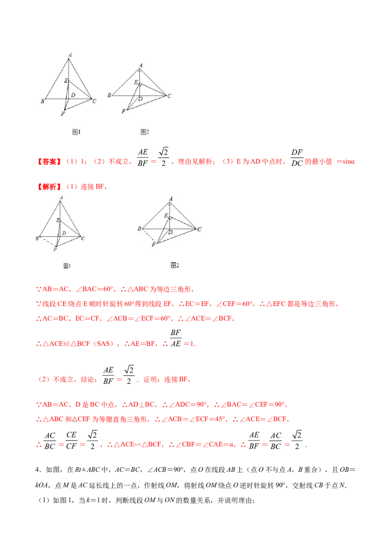 专题07手拉手型（解析版）-2022-2023学年九年级数学相似三角形基本模型探究（北师大版）_北师大初中数学_9下-北师大版初中数学_06专项讲练