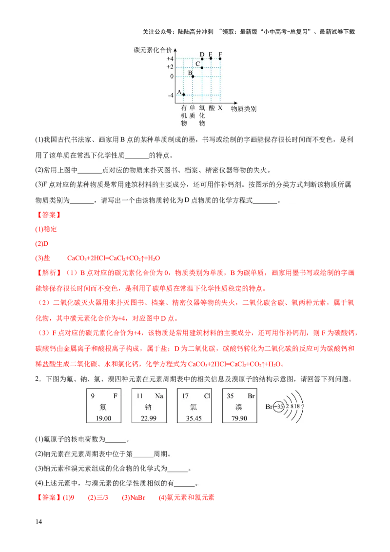 专题09构成物质的微粒元素（练习）-2024年中考化学一轮复习讲练测（全国通用）（解析版）_02中考总复习（2026版更新中）_05-化学-中考总复习_2024年中考复习资料_一轮复习资料