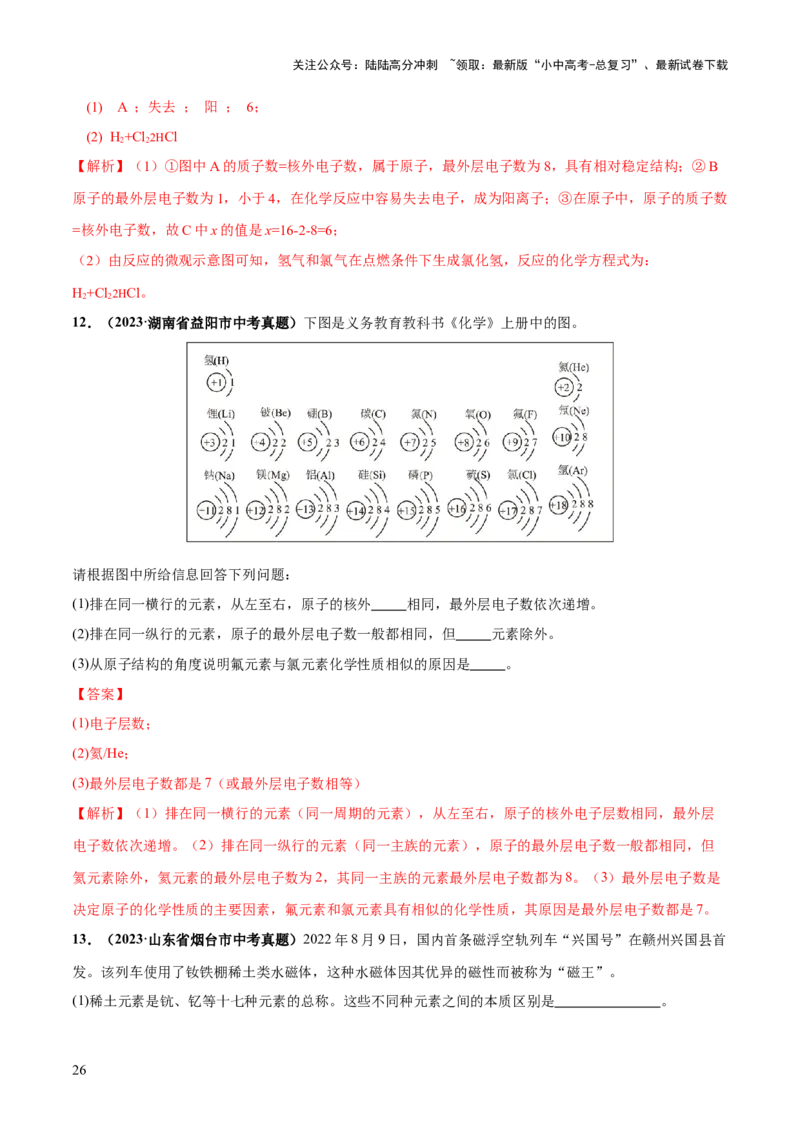 专题09构成物质的微粒元素（练习）-2024年中考化学一轮复习讲练测（全国通用）（解析版）_02中考总复习（2026版更新中）_05-化学-中考总复习_2024年中考复习资料_一轮复习资料