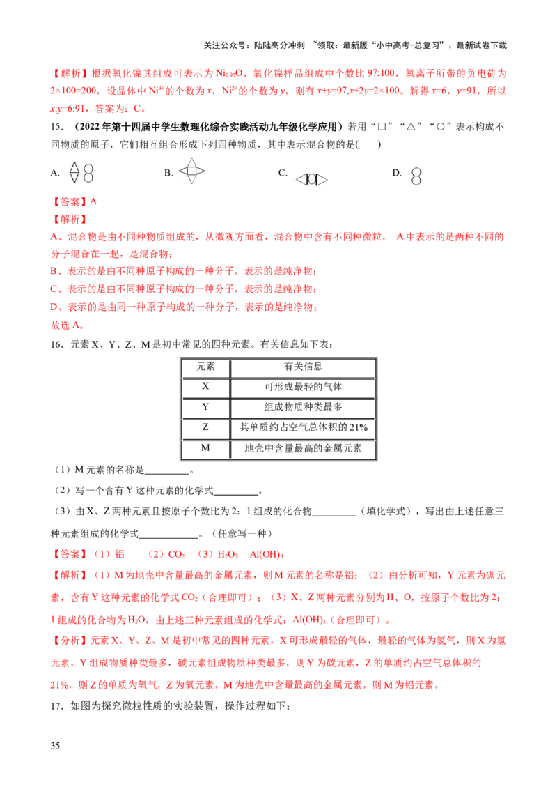 专题09构成物质的微粒元素（练习）-2024年中考化学一轮复习讲练测（全国通用）（解析版）_02中考总复习（2026版更新中）_05-化学-中考总复习_2024年中考复习资料_一轮复习资料