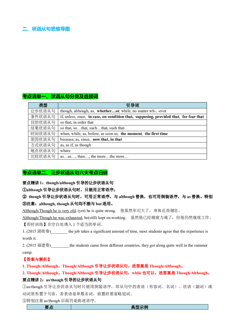 专题13让步条件目的结果状语从句（讲案）解析版_03高考英语_新高考复习资料_2025年新高考复习_2025年高考英语一轮复习知识清单