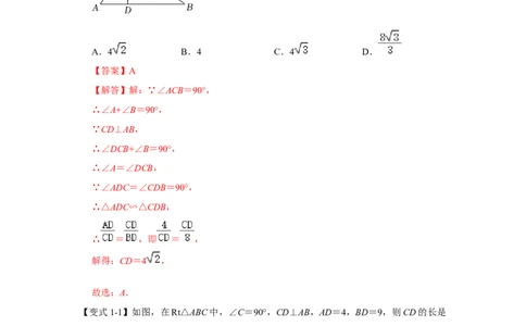 专项10相似三角形-射影定理综合应用（解析版）_北师大初中数学_9下-北师大版初中数学_06专项讲练_2022-2023学年九年级数学全册高分突破必练专题（北师大版）