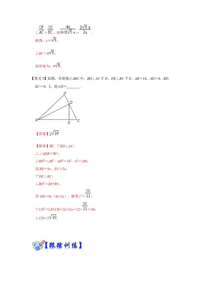 专项10相似三角形-射影定理综合应用（解析版）_北师大初中数学_9下-北师大版初中数学_06专项讲练_2022-2023学年九年级数学全册高分突破必练专题（北师大版）