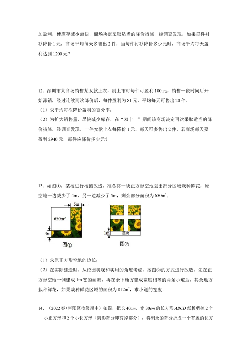 专项07一元二次方程的实际应用（5大类型）（原卷版）_北师大初中数学_9下-北师大版初中数学_06专项讲练_2022-2023学年九年级数学全册高分突破必练专题（北师大版）