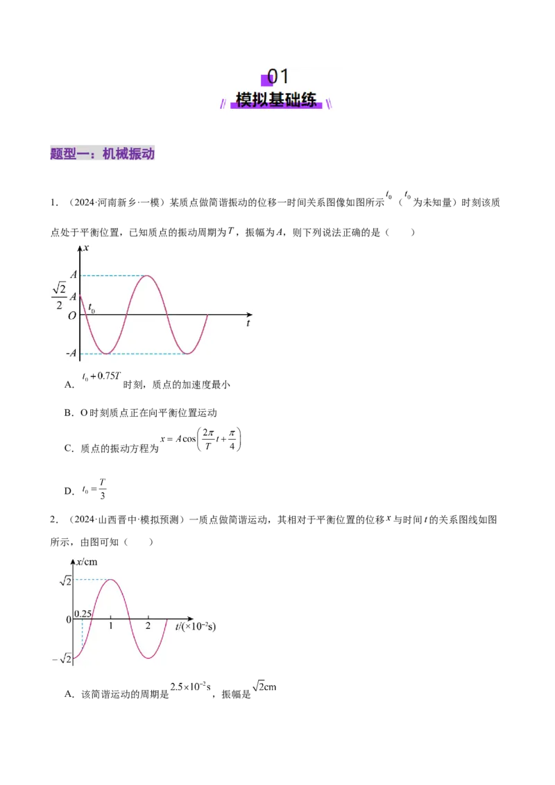 专题15机械振动与机械波（练习）（原卷版）_03高考英语_2025年新高考资料_二轮复习_01高考语文等多个文件_上好课2025年高考物理二轮复习讲练测（新高考通用）