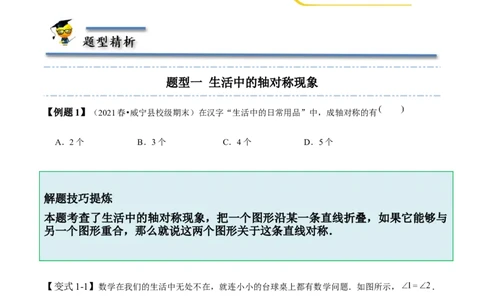 5.1-5.2轴对称现象与轴对称性质-题型&middot;技巧培优系列2022-2023学年七年级数学下册同步精讲精练(北师大版)（原卷版）_北师大初中数学_7下-北师大版初中数学_06专项讲练